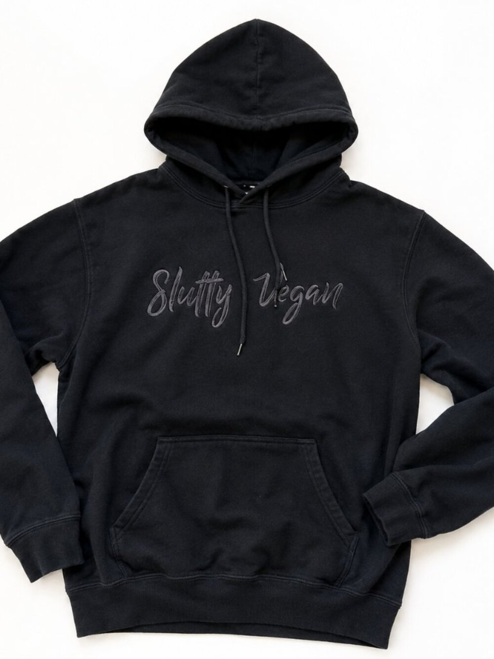 "Slutty Vegan" Embroidered Hoodie Black Oversized Pullover Sweatshirt XL